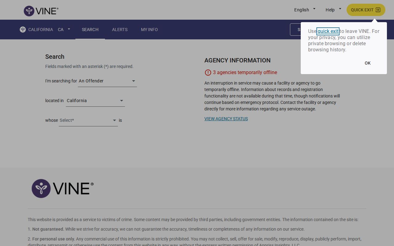 Orange County VINE inmate check search path for release status